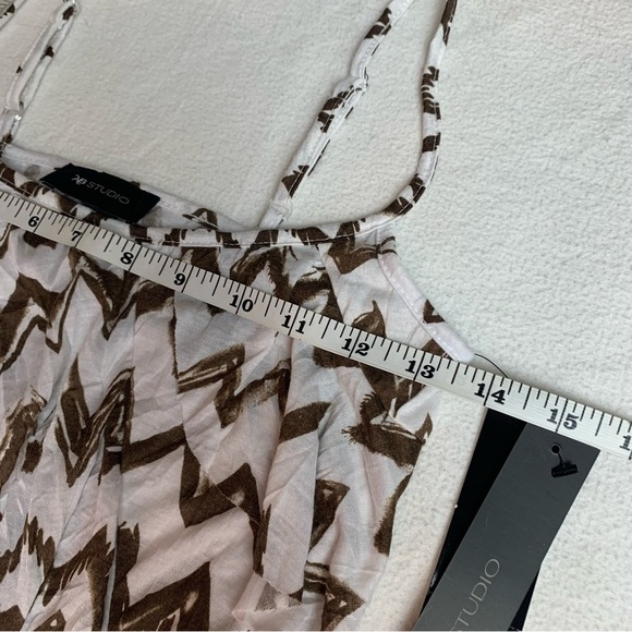 AB Studio White Brown Chevron Spaghetti Straps Fringe Blouse - Picture 14 of 16
